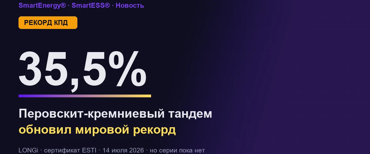 Перовскит-кремниевый тандем: новый мировой рекорд КПД 35,5%