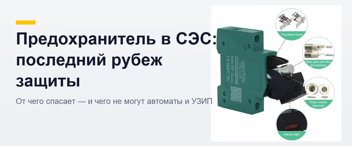 Держатель предохранителя FEEO FDS-32B для солнечных станций: керамическая вставка, серебряный контакт, индикатор срабатывания